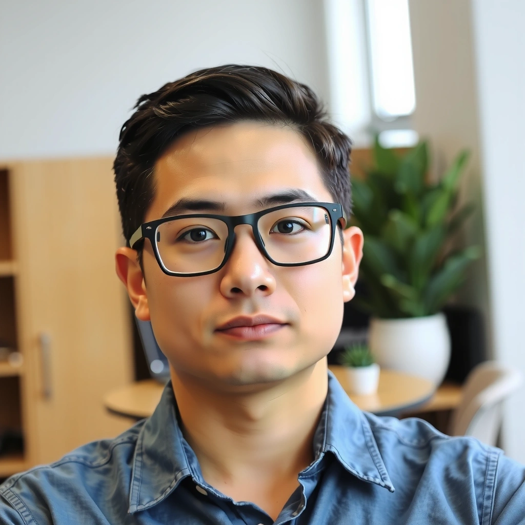 Professional headshot of a male Lead SEO Specialist, focused and intelligent.