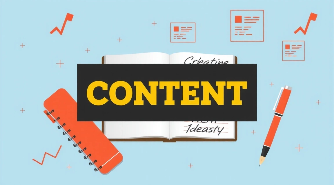 A stylized image representing content creation, with a pen, paper, and digital elements.