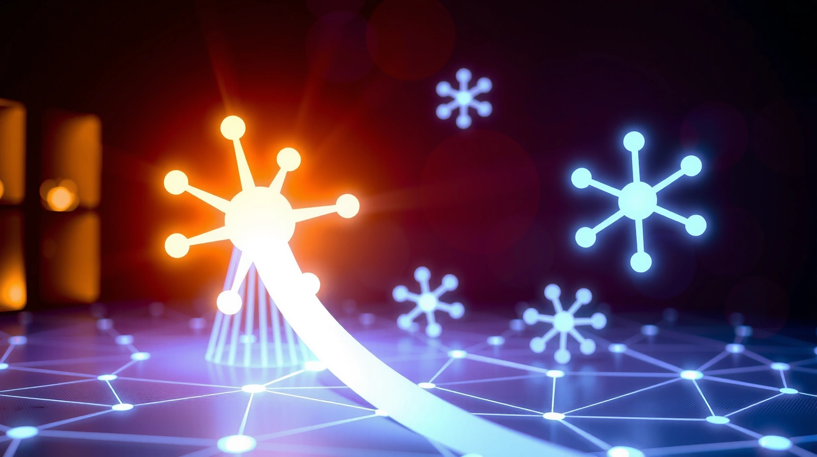 Abstract digital growth visualization with interconnected nodes and glowing lines