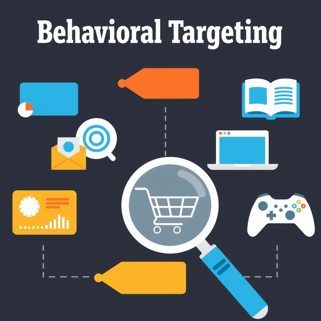 Behavioral targeting icon with a magnifying glass over user interests